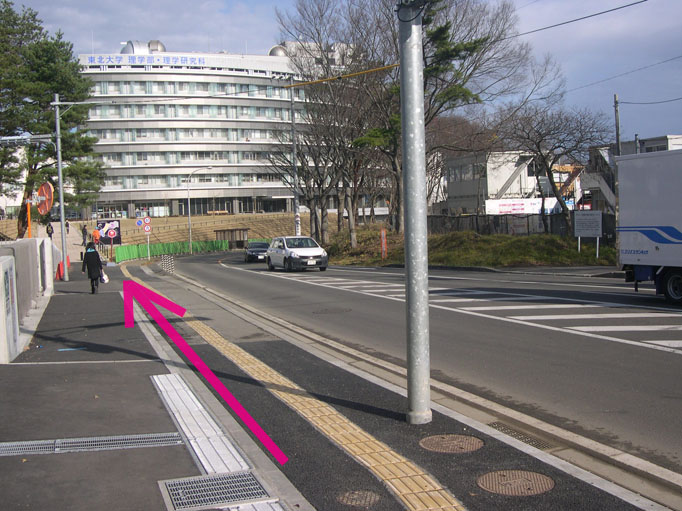 出口を出たら左に進んでください。前方に理学部・理学研究科の建物が見えます。